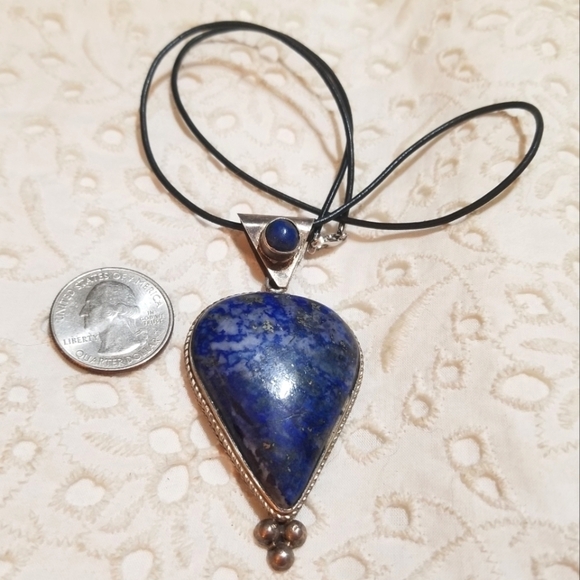 Vtg Artisan Large Lapis Lazuli Sterling Pendant Necklace - Picture 6 of 6